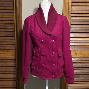 Yoki Magenta Double-Breasted Pea Coat
